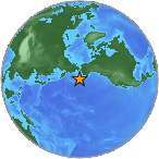 Earthquake location 53.3679S, -171.2933W